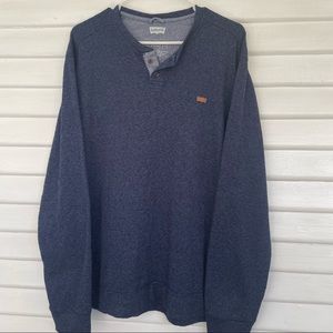 Levi's | Pullover Fleece Henley Sweater Large Mens Long Sleeve Leather Logo Blue